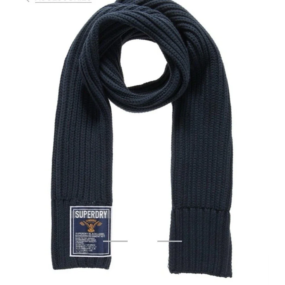 Superdry Super Cable Chunky Knit Navy Blue Unisex Scarf Black Label
